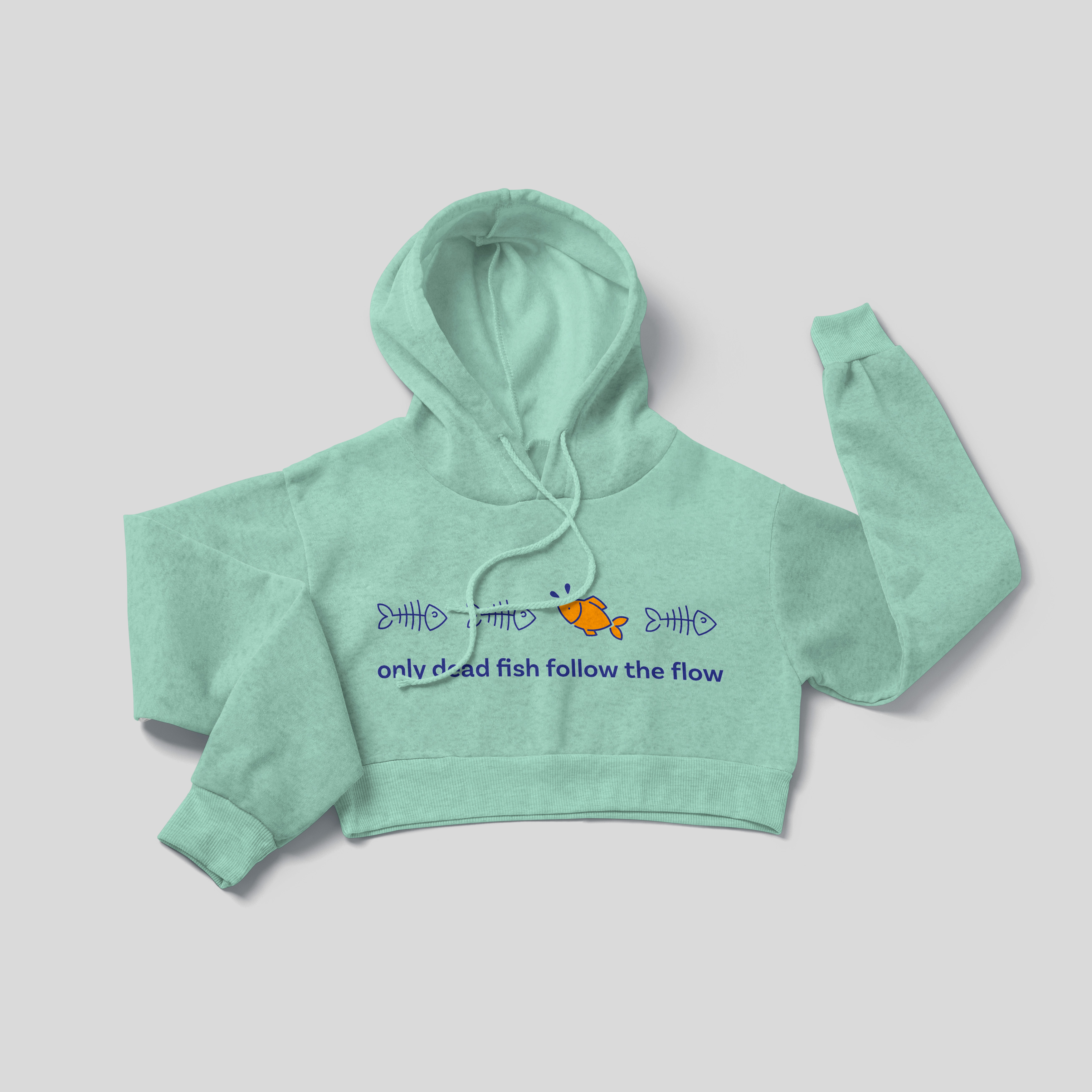 Only Dead Fish Follow the Flow - Crop Hoodie